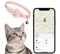 Cat Tracker Collar for Small Cats - Real Time Cat GPS Tracker No Monthly Fee, Pet Tracker for Cats Works with Apple Find My (Only iOS), No SIM Required (Collar + pink tracker)