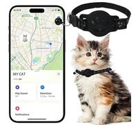 Cat Tracker Collar for Small Cats - Real Time Cat GPS Tracker No Monthly Fee, Pet Tracker for Cats Works with Apple Find My (Only iOS), No SIM Required (Collar + black tracker)