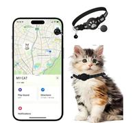 Cat Tracker Collar - GPS Real-Time Location, Waterproof & Durable for Outdoor Cats, Smart Anti-Lost Alert with Smartphone App (Black locator Reflective)