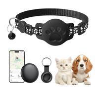Cat Tracker Collar iOS & Android, Real Time Cat GPS Tracker, No Monthly Fee, Adjustable Mini Dog Smart GPS Tracking Device, Compatible with Android/iOS Find My App (Black)