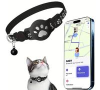 Cat Tracker Collar, Real Time Cat GPS Tracker No Monthly Fee, Waterproof, Two Variants Works with Apple Find My (Only iOS) and Android Respectively, No SIM Required (Black, Only Android)