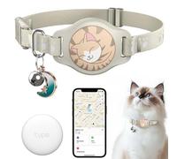 Cat Tracker Collar - Tracking Pet Collar with Finder Tag Waterproof, No Monthly Fee, Compatible with Apple Find My (iOS Only), Breakaway GPS Tractive Cat Collar with Reflective Pattern & Bell, Khaki