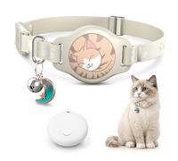 Cat Tracker Collar - Waterproof Airtag Cat Collar with Finder Tag (iOS ONLY), Compatible with Apple Find My, Breakaway Tractive Design with Reflective Pattern & Bell, Khaki(Not for Android Devices)