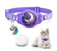 Cat Tracker Collar - Waterproof Airtag Cat Collar with Finder Tag (iOS ONLY), Compatible with Apple Find My, Breakaway Tractive Design with Reflective Pattern & Bell, Purple(Not for Android Devices)