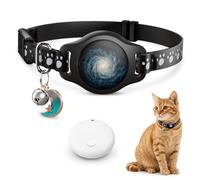 Cat Tracker Collar Waterproof Airtag Cat Collar with Finder Tag (iOS ONLY Not for Android Devices), Compatible with Apple Find My, Breakaway Tractive with Reflective Pattern & Bell, Black, 8-12"