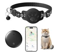 Cat Tracker, GPS Cat Collar Compatible with Apple Find My (iOS Only), No Monthly Fee & No SIM Needed, Black Cat GPS Tracker + Collar (7.5-12.6")