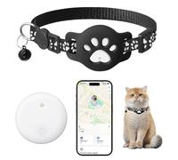 Cat Tracker, GPS Cat Collar Compatible with Apple Find My (iOS Only), No Monthly Fee & No SIM Needed, White Cat GPS Tracker + Collar (7.5-12.6")