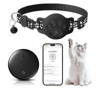 Cat Tracker GPS for Cats & Small Pets with Holder, No Subscription, Compatible with Apple AirTag Find My (iOS), IP68 Waterproof, Anti-Lost Tracker for Pets & Luggage, Black