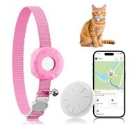 Cat Tracker, GPS Tracker Compatible with Apple Find My App(Only iOS),Cat Tracker Collar with Bell and Safety Elastic Buckle,No Monthly Fee,Territory & Location History,Pink