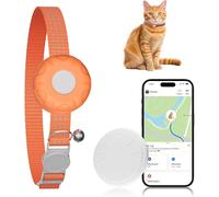 Cat Tracker, GPS Tracker Compatible with Apple Find My App(Only iOS), Waterproof Cat Tracker Collar with Bell and Safety Elastic Buckle, No Monthly Fee, Territory & Location History (Orange)