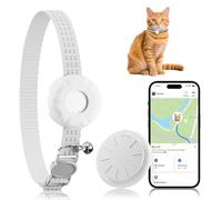 Cat Tracker, GPS Tracker Compatible with Apple Find My App(Only iOS), Waterproof Cat Tracker Collar with Bell and Safety Elastic Buckle, No Subscription, Territory & Location History (White)