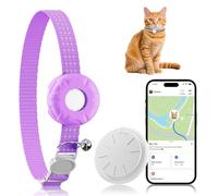 Cat Tracker, Lightweight GPS Tracker, Compatible with Apple Find My App(Only iOS), Waterproof Cat Trackers Collar with Bell and Safety Elastic Buckle, Real-Time Location Pet Tracker, Purple