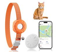 Cat Tracker, Lightweight GPS Tracker, Compatible with Apple Find My App(Only iOS), Waterproof Cat Trackers Collar with Bell and Safety Elastic Buckle, Real-Time Location Pet Trackers, Orange