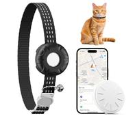 Cat Tracker,No Monthly Fee Cat Tracker Collar (Only iOS),Waterproof Pet Tracker for Cats with Safety Elastic Buckle,Works with Any Collar,Compatible with Apple Find My App not for Android