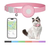 Cat Tracker, No Monthly Fee GPS Tracker Compatible with Apple Find My App(Only iOS), Waterproof Cat Tracker Collar with Bell and Safety Elastic Buckle, Up to 1-Year Battery (Pink)
