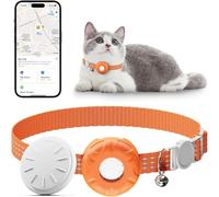 Cat Tracker,No Monthly Fee Pet Tracker for Cats with Safety Elastic Buckle Compatible with Apple Find My App(Only iOS), Works with Any Collar (Orange)
