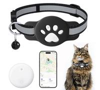 Cat Tracker, Tracker for Cats, Cat Location Tracker with Holder, No Monthly Fee, Reflective Cat Collar Compatible with Apple Airtag Find My (iOS Only) (WHITE+COLLAR)
