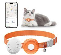 Cat Tracker, Waterproof GPS Tracker, Cat Tracker Collar with Safety Elastic Buckle, Works with Any Collar,Compatible with Apple Find My App (Only iOS) not for Android, No Monthly Fee, Orange