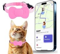 Cat Tracker, Waterproof Pet Tracker for Cats, Cat GPS Tracker Collar with Safety Elastic Buckle, Compatible with Apple Find My App (Only iOS), No Monthly Fee, pink