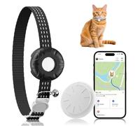 Cat Tracker, Waterproof Pet Tracker for Cats, Cat GPS Tracker Collar with Safety Elastic Buckle, Works with Any Collar, GPS Tracker Compatible with Apple Find My App (Only iOS), No Monthly Fee, Black