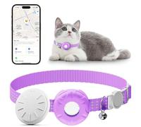 Cat Tracker, Waterproof Pet Tracker for Cats, Cat Tracker Collar with Safety Elastic Buckle, Works with Any Collar,Compatible with Apple Find My App (Only iOS) not for Android, No Monthly Fee, Purple