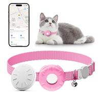 Cat Tracker, Waterproof Pet Tracker for Cats, Cat Tracker Collar with Safety Elastic Buckle, Works with Any Collar,GPS Tracker, Compatible with Apple Find My App (Only iOS), No Monthly Fee, Pink