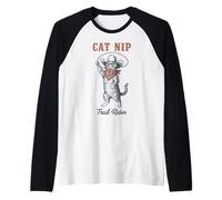 Cat Trail Rider Western Cowboy Animal Outlaw Raglan Baseball Tee