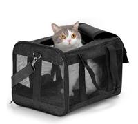 Cat Transport Bag, Cat Box, Aircraft Compatible, Soft Sided Cat Transport Bag with Inner Lead, Foldable Flight Bag for Cats, for Small to Medium Cats and Puppies up to 6 kg, Black/M