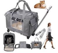 Cat Transport Box, 48 X 40 X 32 Cm Cat Box Cat Basket Transport Cat Transport Bag Dog Box Telescopic Handle Foldable Transport Container Cats For 1-2 Cats Dog Carrier Bag Up To 13.5 Kg With Wheels