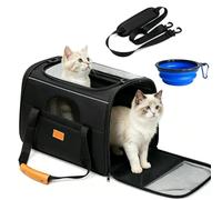 Cat Transport Box, Cat Carry Bag, Foldable Transport Bag for Cat Dog with Safety Zips, Foldable Bowl, for Cats, Kittens, Puppies up to 13 kg for Going to the Veterinarian Car (45 x 35 x 33 cm)