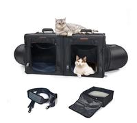 Cat Travel Carrier with Litter Box 2-in-1 Portable Double Cat Carriers for 2 Cats and Pet Shelter Ideal for Multiple Cats Soft Foldable Design with Shoulder Strap