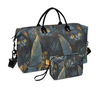 Cat Travel Duffle Bag Gym Bag, Black Cats Leaves Weekender Bags for Women with Toiletry Bag Travel Tote Bag Swim Bag
