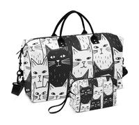 Cat Travel Duffle Bag Gym Bag, Black White Cats Weekender Bags for Women with Toiletry Bag Travel Tote Bag Swim Bag