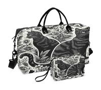 Cat Travel Duffle Bag Gym Bag, Seamless Vector Black Cats Weekender Bags for Women with Toiletry Bag Travel Tote Bag Swim Bag