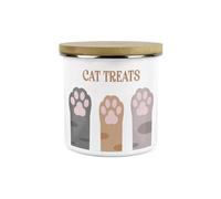 Cat Treats Tin - Novelty Paw Print 1.2L Large Airtight Enamel Storage Canister Gifts for Cat Lovers