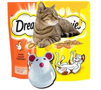 Cat Treats & Toy Bundle - 2 x 60g Crunchy Chicken & Cheese Biscuits with Mouse Treat Ball | Indoor Snacks for Kittens and Cats (2-12 Months), Adults & Seniors | Dual Texture Enrichment Set