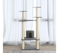 Cat Tree 110cm Light Grey Engineered Wood Plush Sisal Condo Tower w/ House&Perch