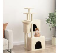 Cat Tree 122cm Cream Plush with 2 Houses Basket Platforms Sisal Posts Cozy Condo