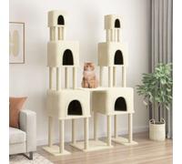 Cat Tree 136x47.5x199cm Cream Plush with Sisal Posts 6 Houses Multi-Level PlayXL