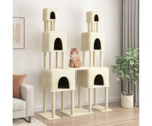 Cat Tree 136x47.5x199cm Cream Plush with Sisal Posts 6 Houses Multi-Level PlayXL