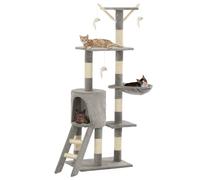 Cat Tree 138cm Grey Plush Sisal Posts House Ladder 3 Mouse Toys Base49x35cm 7cm