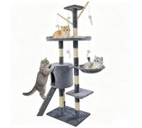 Cat Tree, 139cm Cat Tower Condo for Indoor Cats with Cat Scratching Post & Board, Kitty House with Padded Plush Perch and Basket, Multi-Level Stable Cats Tower for Indoor Kittens