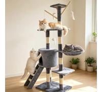 Cat Tree - 139cm Cat Tree with Natural Sisal Scratching Posts & Ladder - Multi-Level Cat Climber Tower Offers Stability, Comfort & Fun - Perfect Cat Tower for Indoor Adventures, Grey