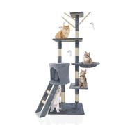Cat Tree, 140cm Cat Scratching Post Multi-Level Stable Climbing Tower with Ladder Hammock, Stain-Resistant, Indoor Pet Activity Furniture Play House for Kitty Kitten, Grey, Easy to Assemble