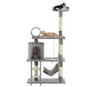 Cat Tree 140cm Grey Plush & Sisal, Particleboard Base 70x35cm, House Multi-level