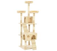 Cat Tree 170cm Beige Plush & Sisal Multi-Storey Playhouse with 2 Houses Cozy 2pc