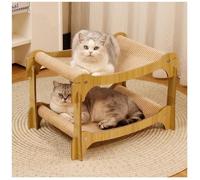 Cat Tree 2-Tier Wood with Removable Door Curtain, All-Season Design for Claw Grinding and Resting, Perfect for Indoor Cats, Sturdy and Stylish
