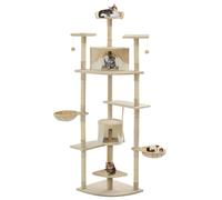 Cat Tree 203cm Beige White Plush Sisal Rope Engineered Wood MultiLevel Playhouse