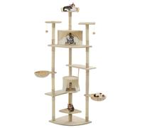 Cat Tree 203cm Beige & White Plush Sisal Scratching Posts 2 Houses 2 Baskets Top
