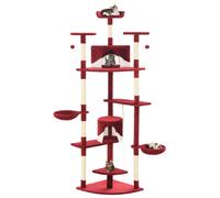 Cat Tree 203cm Red White Plush Sisal Multi-Storey Playhouse with 2 Houses Incl.